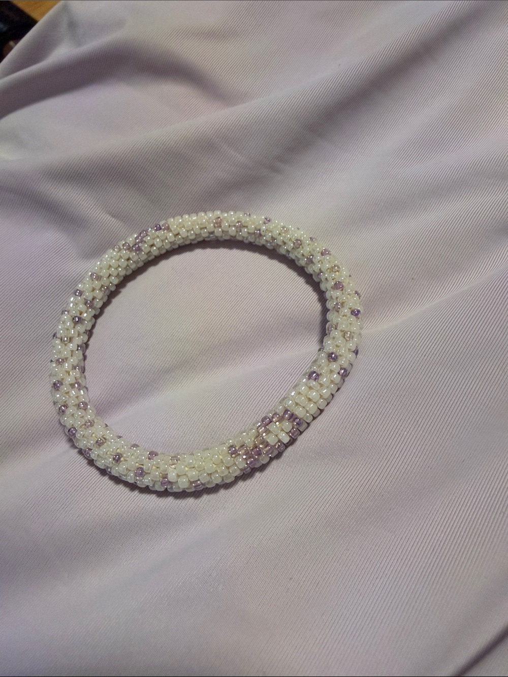 Cancer Awareness Beaded Pearl-White and Lilac Bracelet